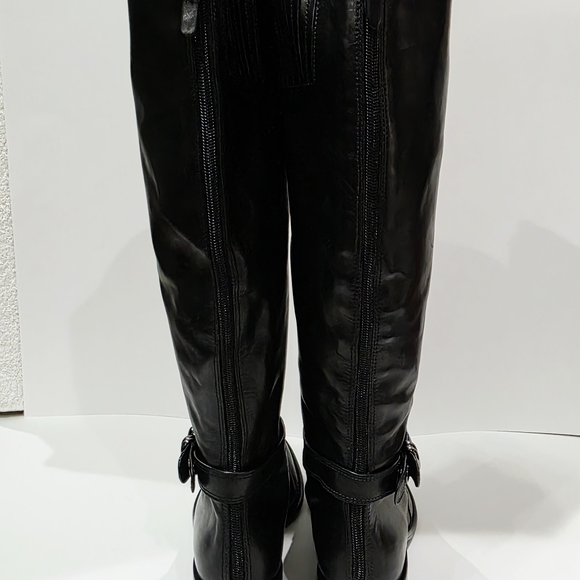 Via Spiga BLACK LEATHER Boot Charcoal Harness Knee High Zipper Riding 7.5 M New - Picture 8 of 15